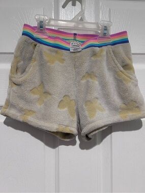 Art Class Girls Med 7/8 Yellow Fleece Butterfly Pattern Sleep Shorts Cozy Comfy